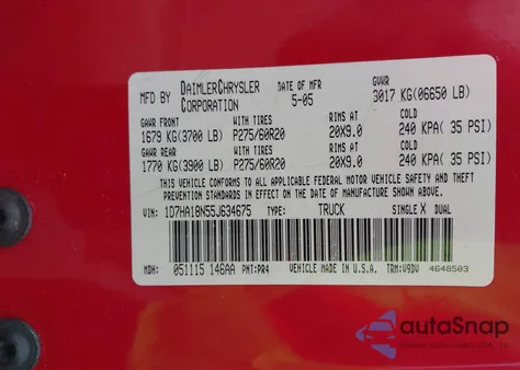 2005 Dodge Ram 1500 Slt/Laramie z USA, uszkodzony, nr VIN 1D7HA18N55J634675